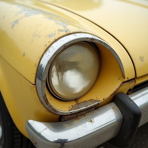 Faro di un'auto opaco e ingiallito prima del restauro.